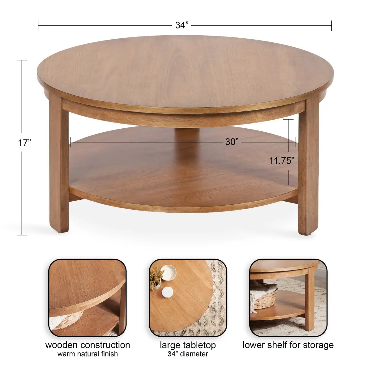 Foxford Round Wood Coffee Table - kateandlaurel