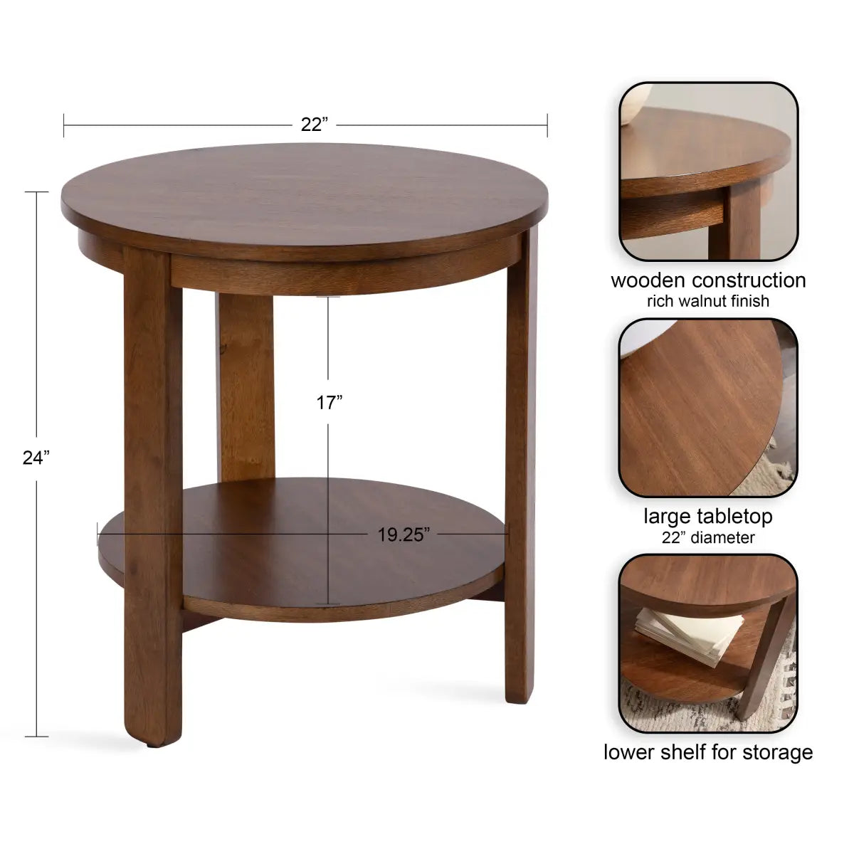Foxford Side or End Table - Round Wood - kateandlaurel