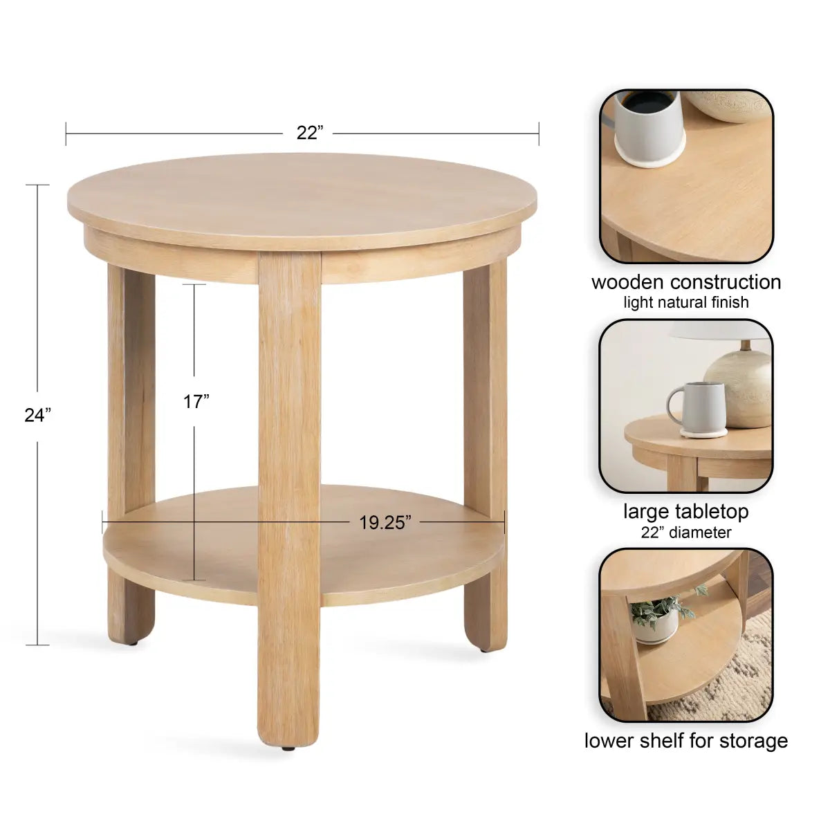 Foxford Side or End Table - Round Wood - kateandlaurel