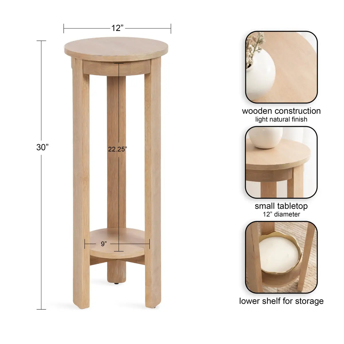Foxford Side or End Table - Round Wood - kateandlaurel