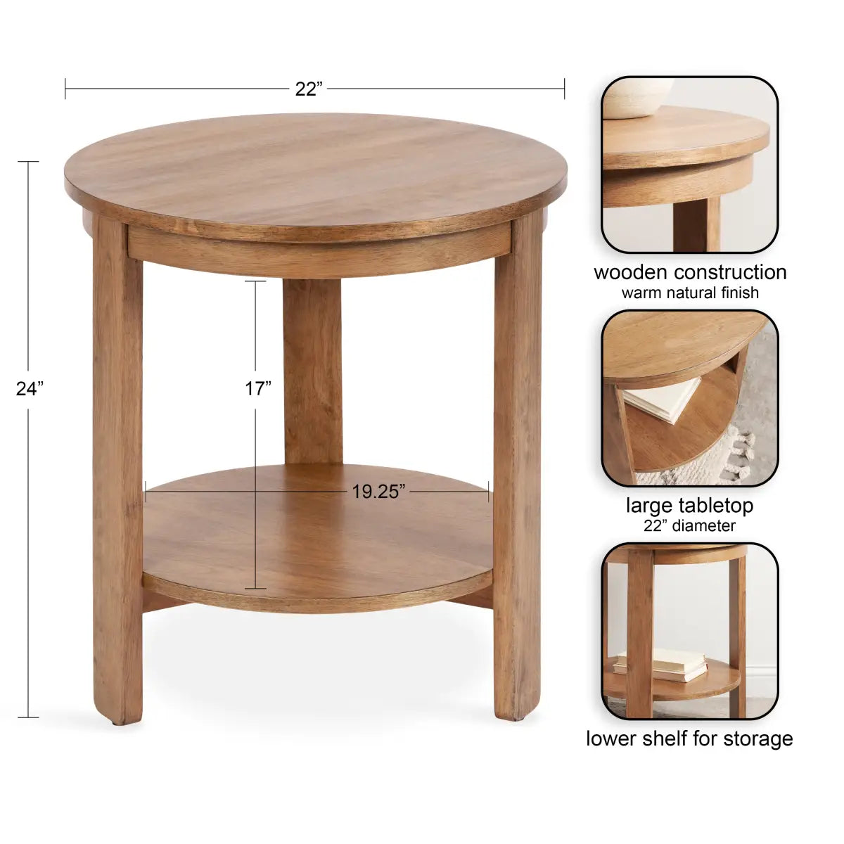 Foxford Side or End Table - Round Wood - kateandlaurel