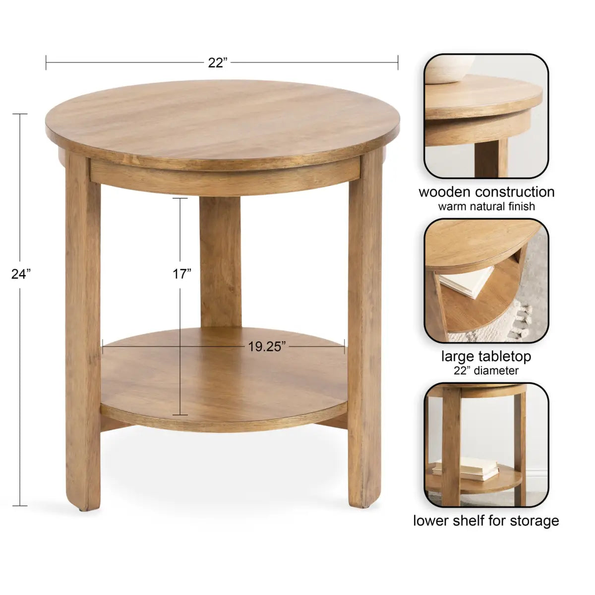 Foxford Side or End Table - Round Wood - kateandlaurel