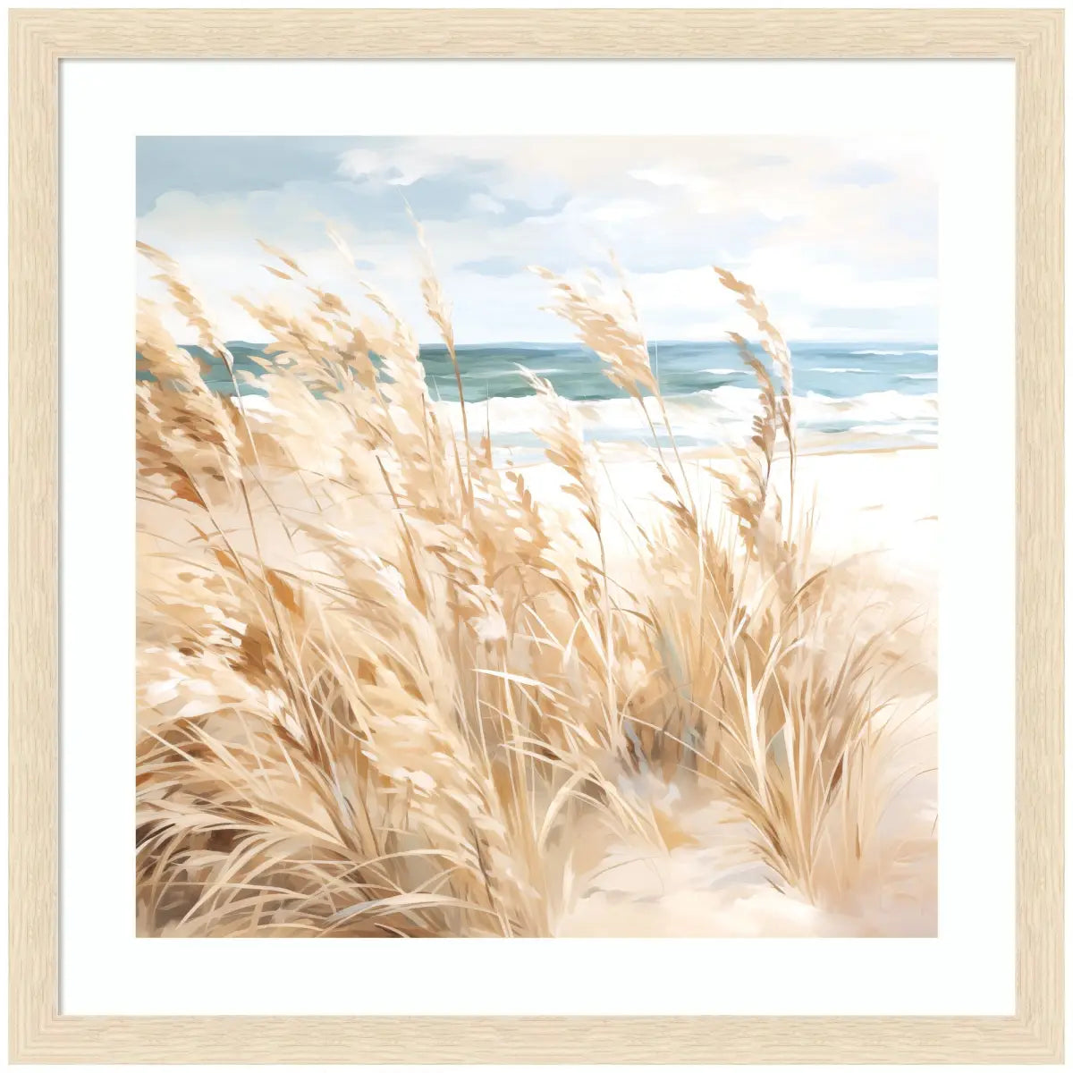 Framed Art - Beige Beach Grass Near Traquil Beach - 26x26 - kateandlaurel