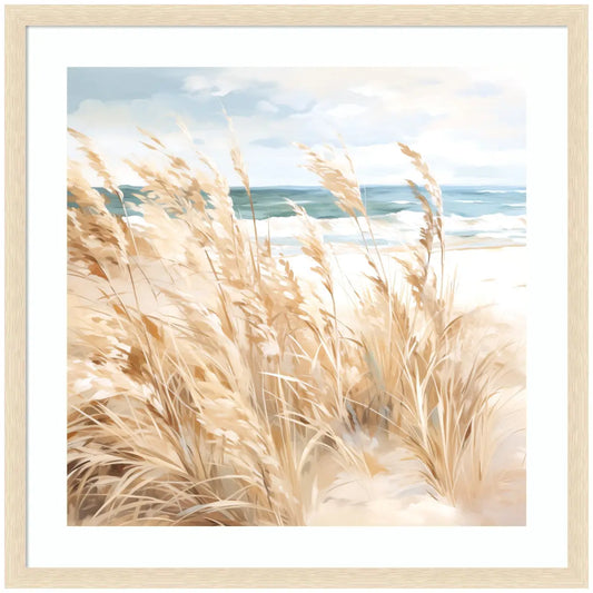 Framed Art Beige Beach Grass Near Traquil Beach - 34x34 - kateandlaurel