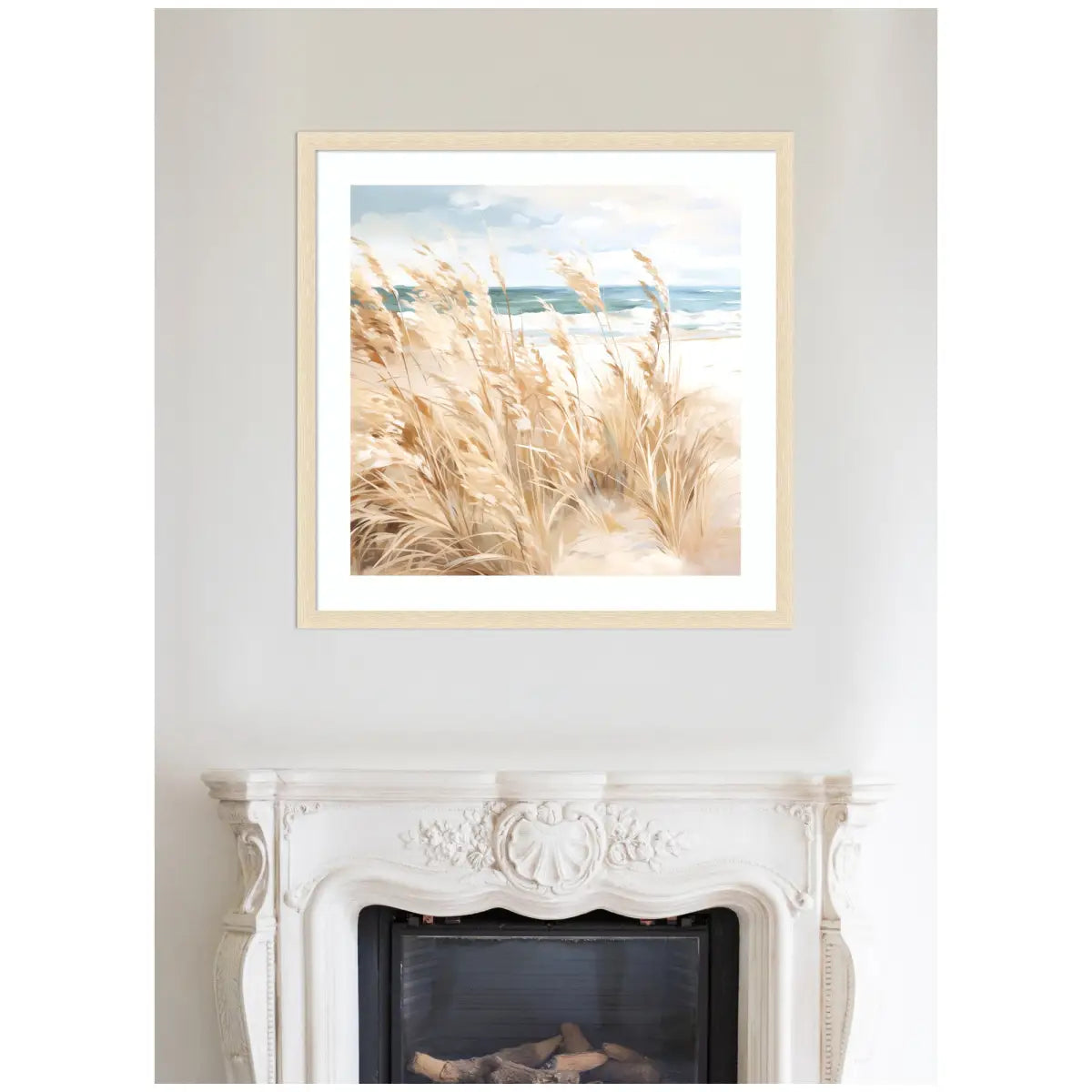 Framed Art - Beige Beach Grass Near Traquil Beach - kateandlaurel