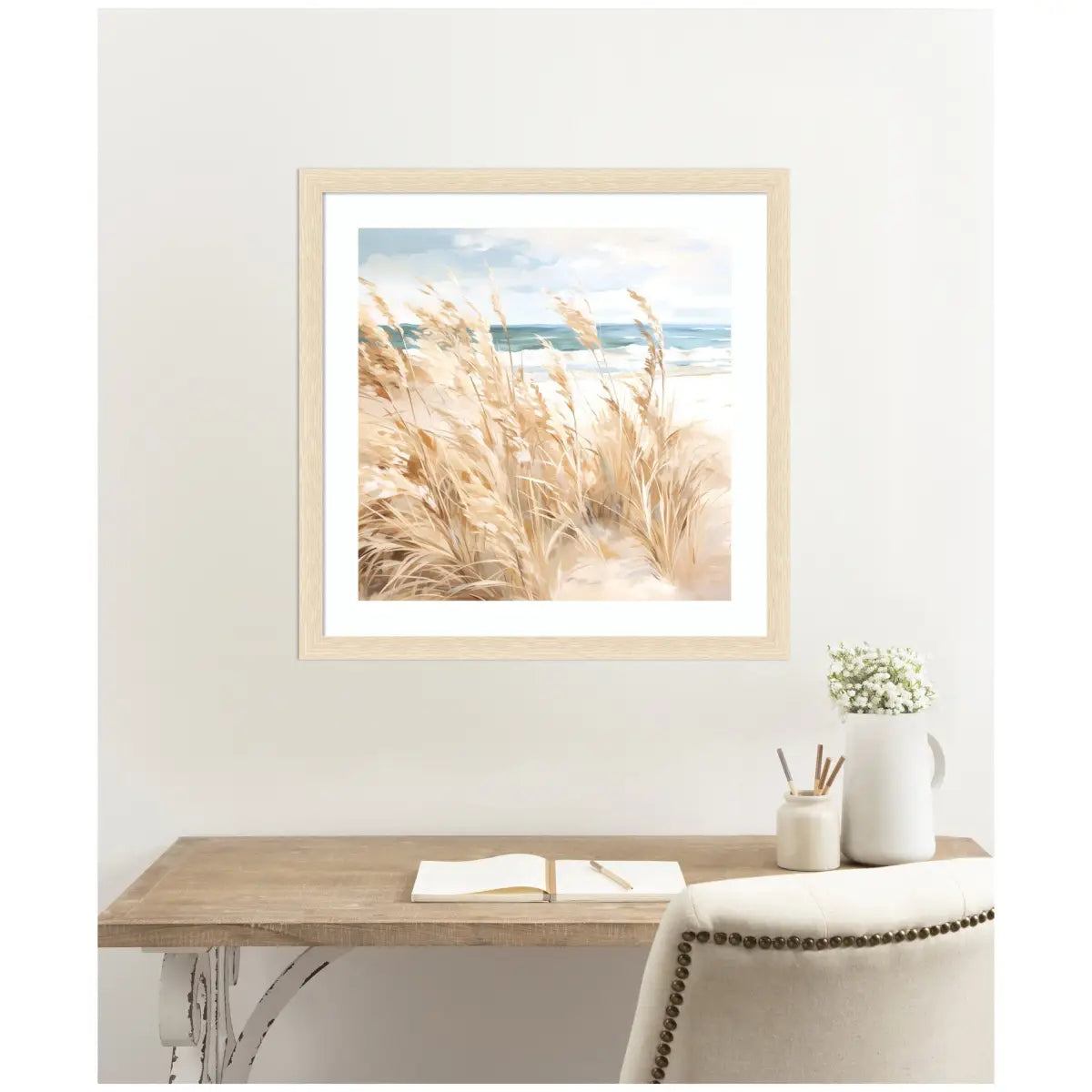 Framed Art - Beige Beach Grass Near Traquil Beach - kateandlaurel