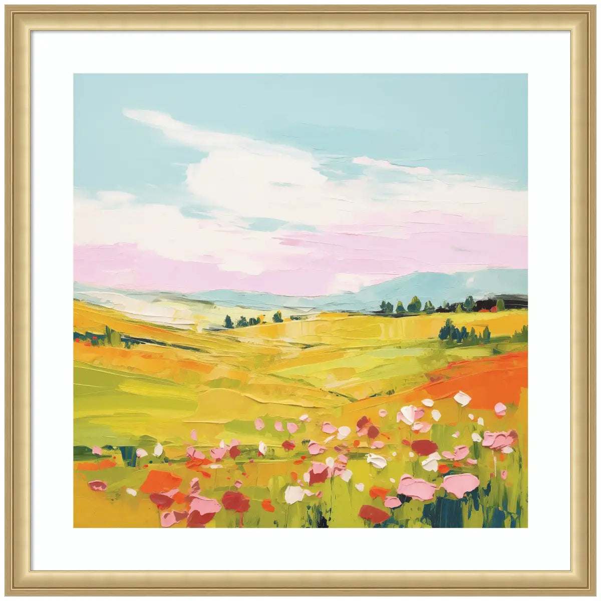 Framed Art Colorful Meadow Landscape - 26x26 - kateandlaurel