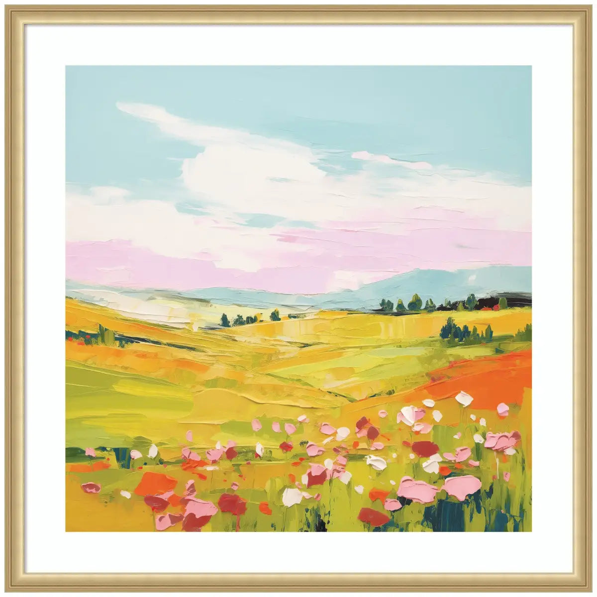 Framed Art Colorful Meadow Landscape - 34x34 - kateandlaurel