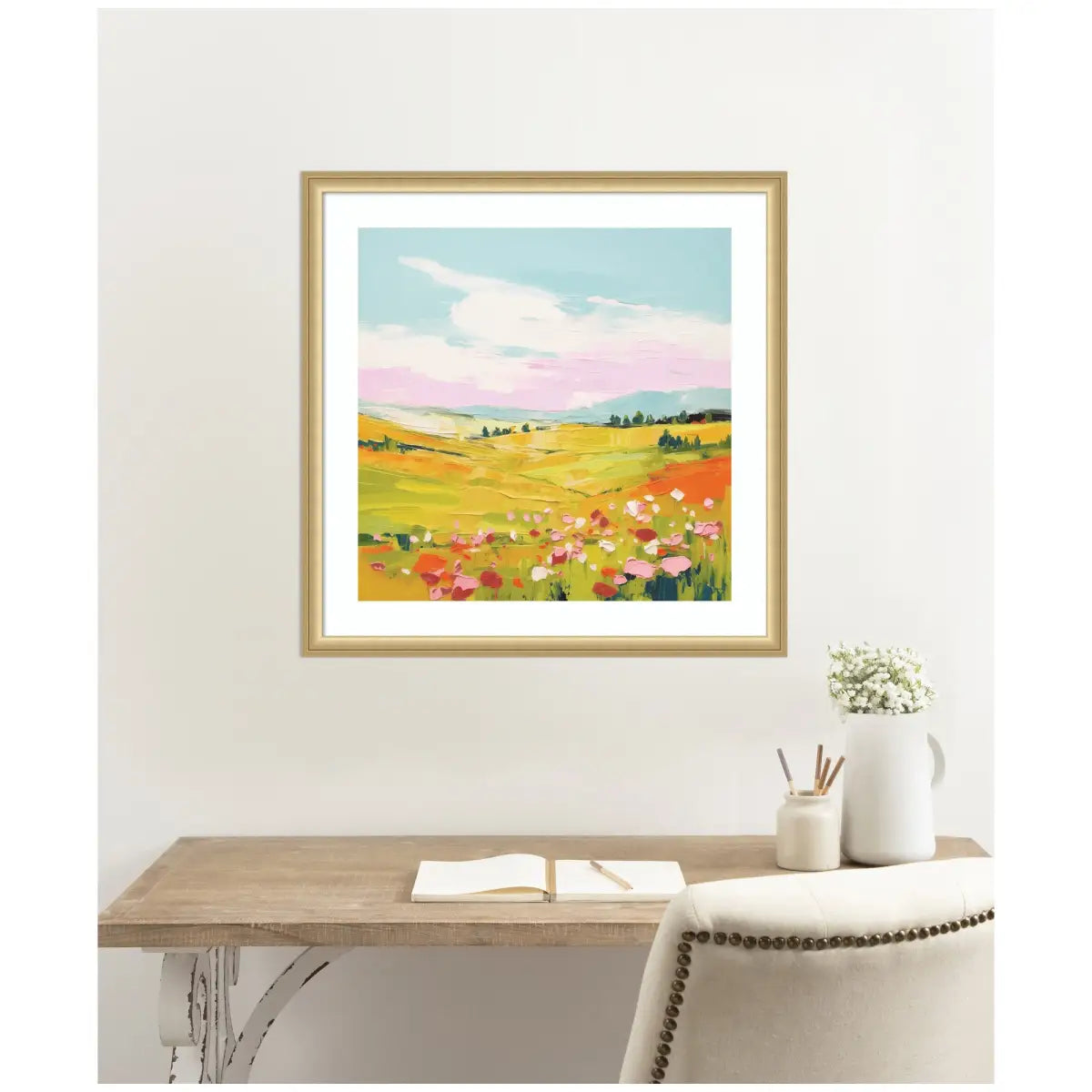 Framed Art Colorful Meadow Landscape - kateandlaurel