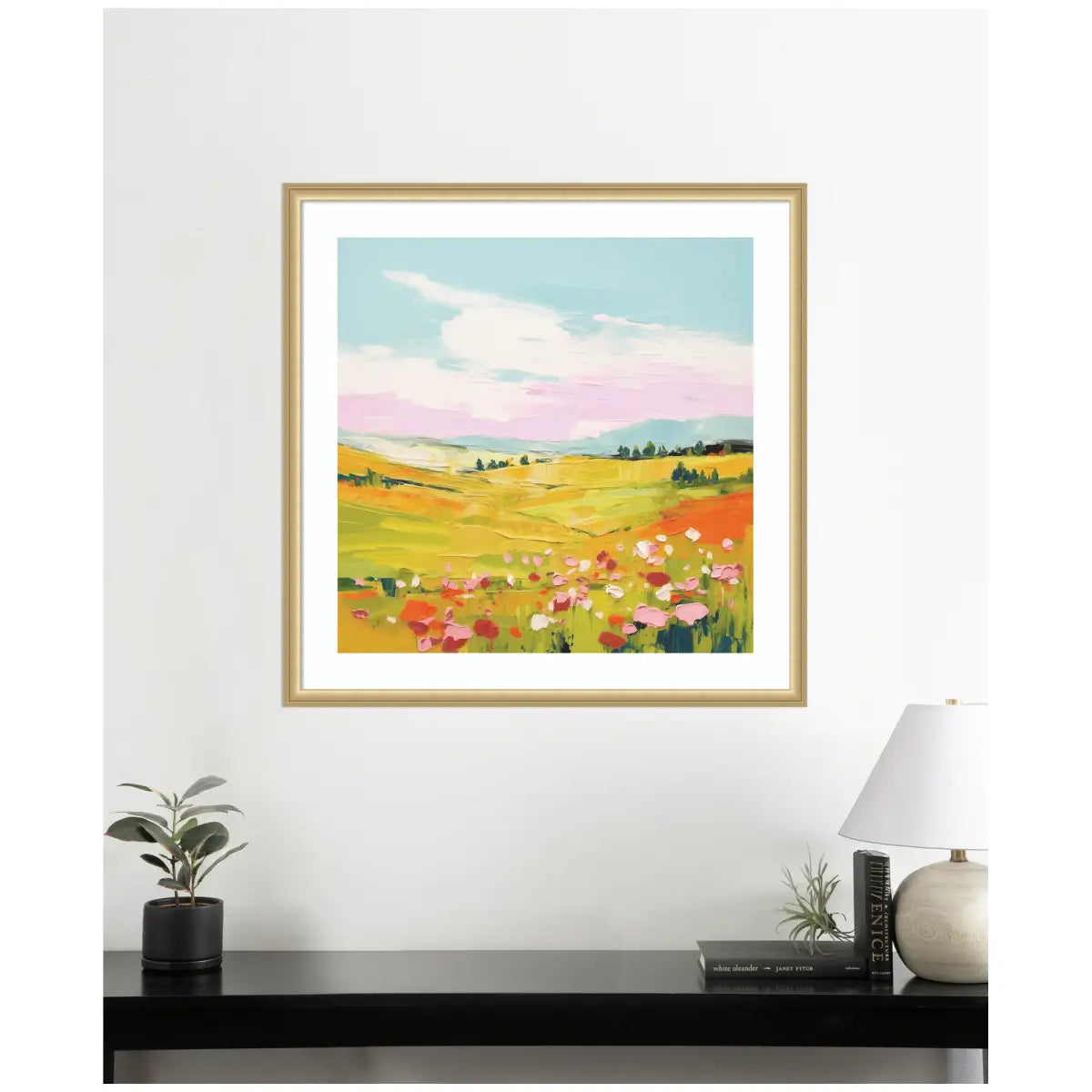 Framed Art Colorful Meadow Landscape - kateandlaurel