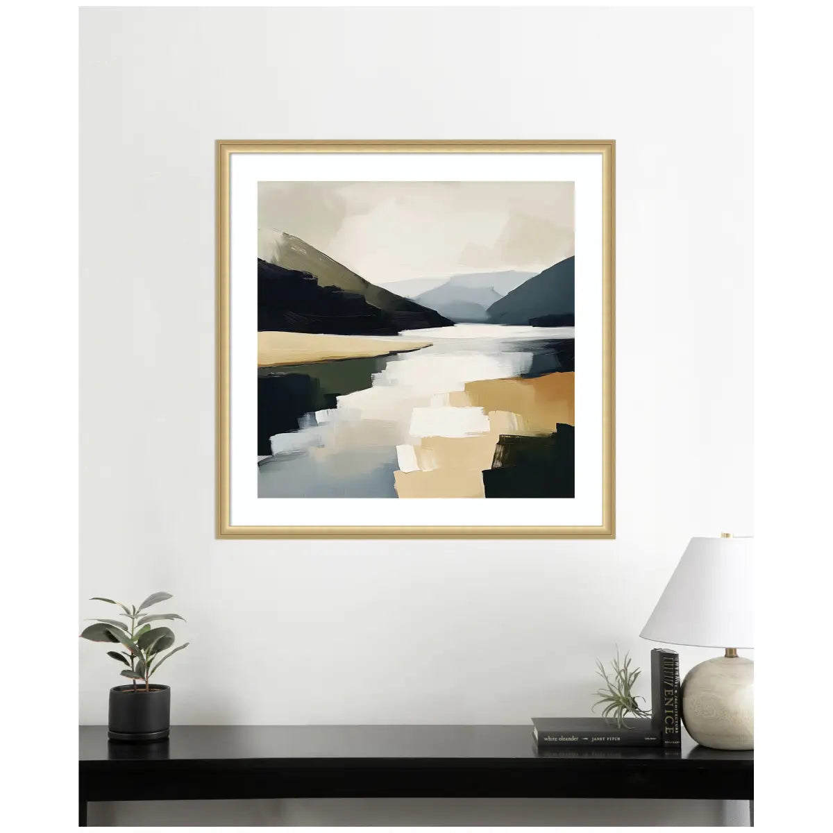 Framed Art Mountain Lake Modern Abstract Landscape - kateandlaurel