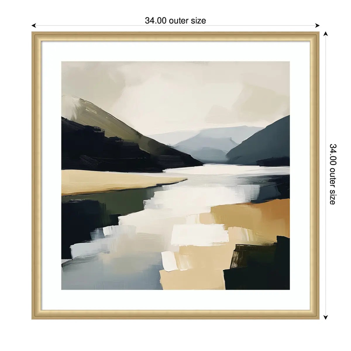 Framed Art Mountain Lake Modern Abstract Landscape - kateandlaurel