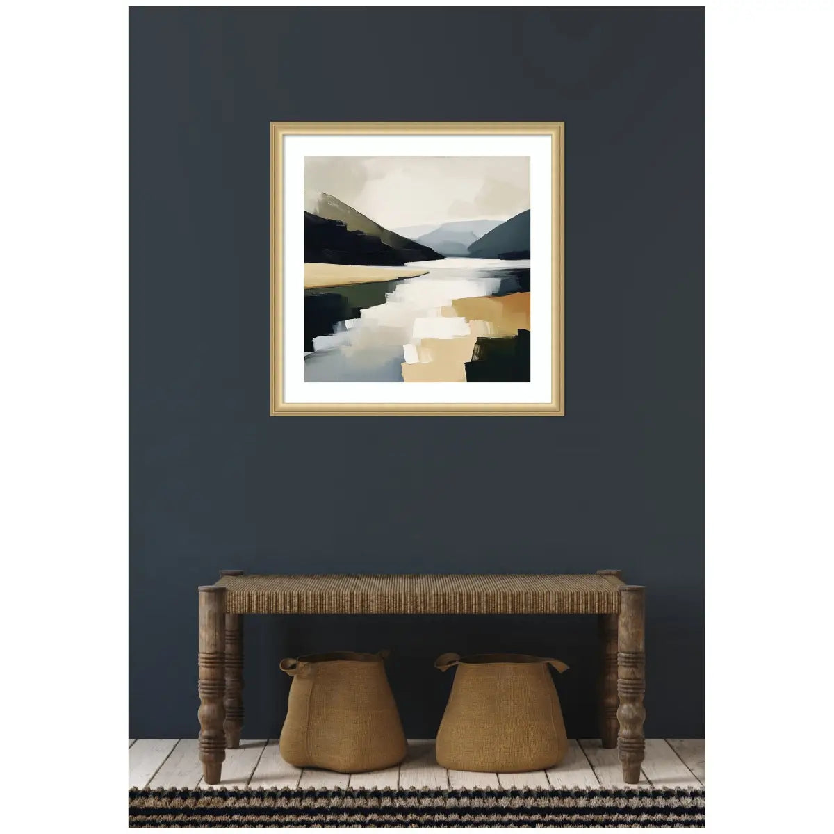 Framed Art Mountain Lake Modern Abstract Landscape - kateandlaurel