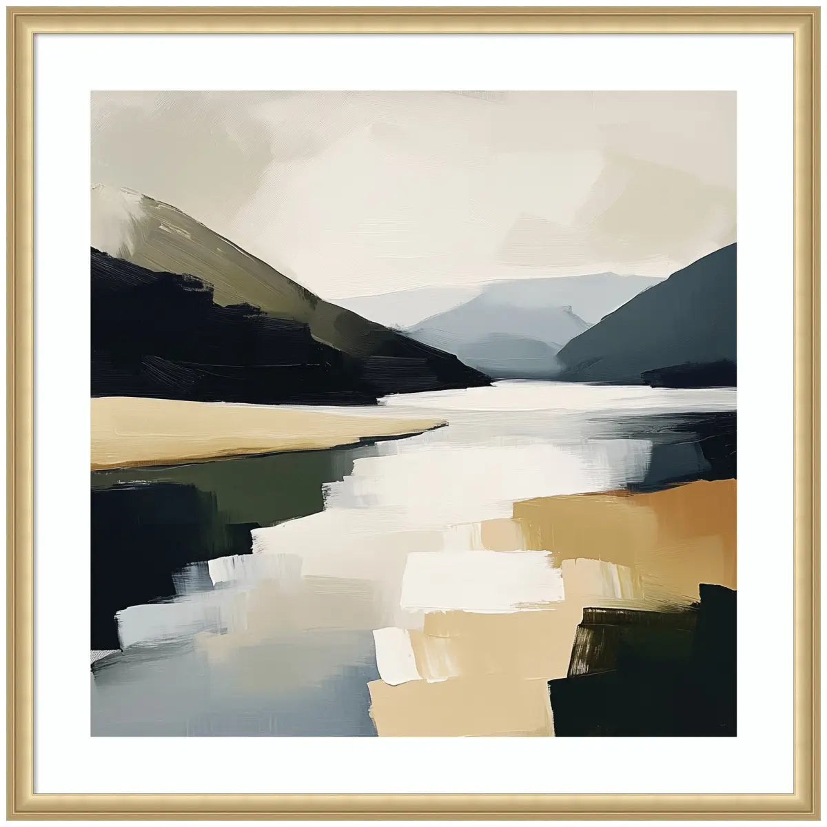 Framed Art Mountain Lake Modern Abstract Landscape - 34x34 - kateandlaurel