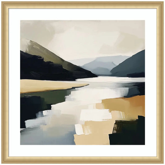 Framed Art Mountain Lake Modern Abstract Landscape - 26x26 - kateandlaurel