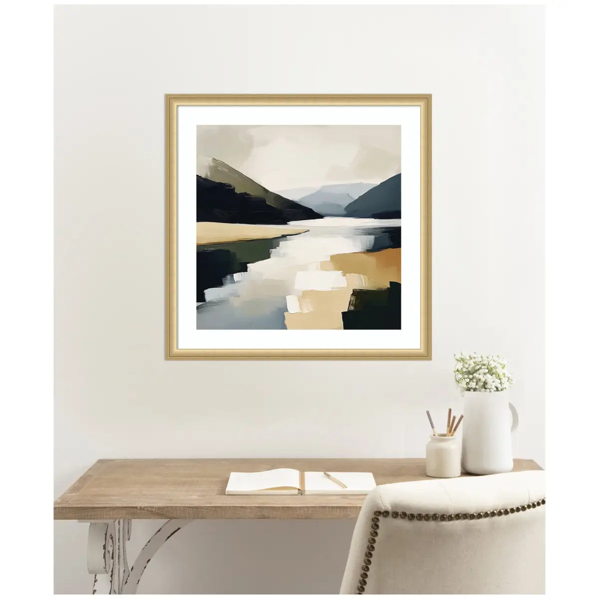 Framed Art Mountain Lake Modern Abstract Landscape - kateandlaurel