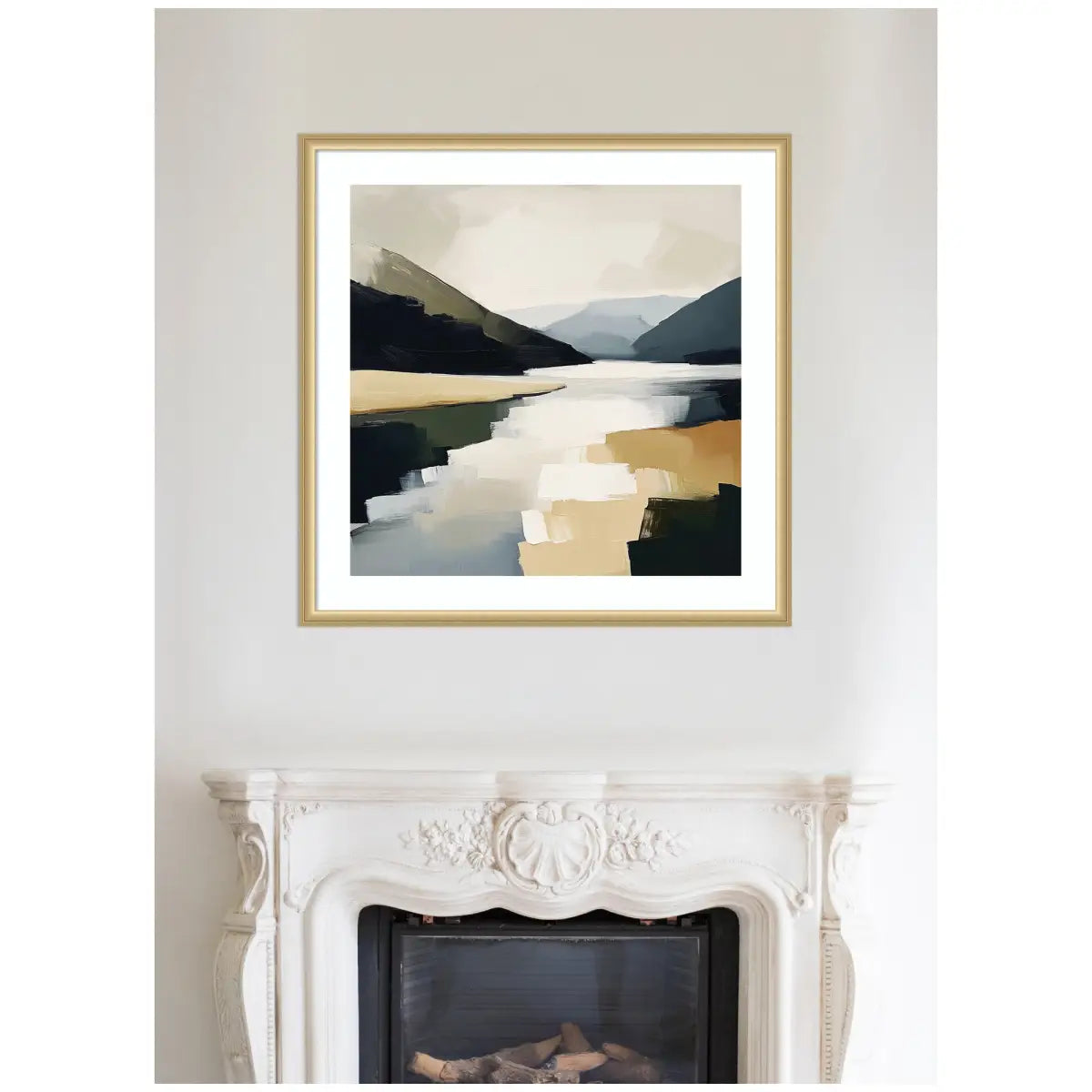 Framed Art Mountain Lake Modern Abstract Landscape - kateandlaurel