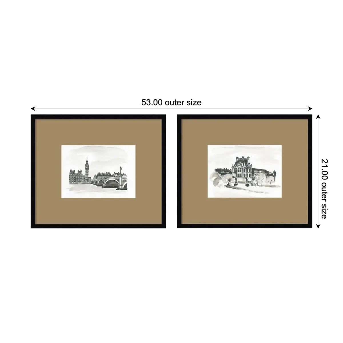 Framed Art Print Set - Vintage Postcard London & Paris - 2 Piece Brown Mat - kateandlaurel