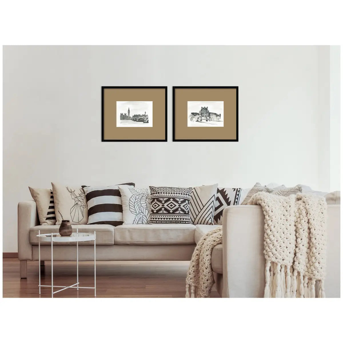 Framed Art Print Set - Vintage Postcard London & Paris - 2 Piece Brown Mat - kateandlaurel