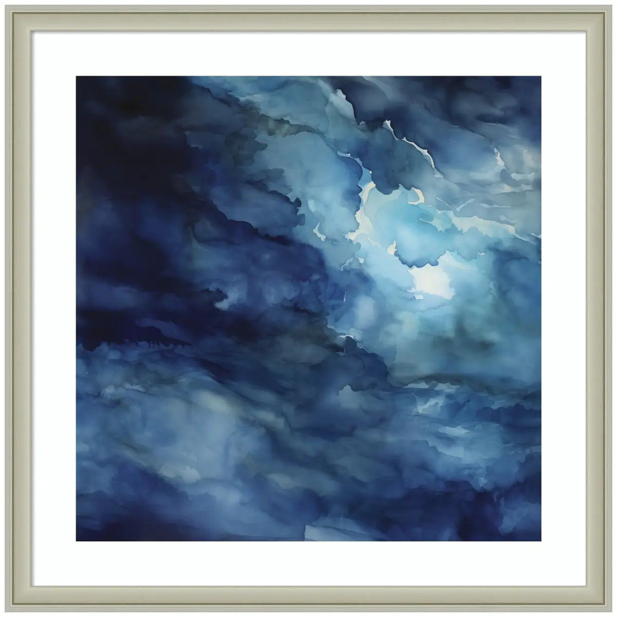 Framed Art Rich Blue Watery Abstract - 26x26 - kateandlaurel