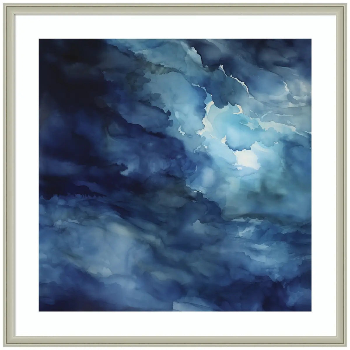 Framed Art Rich Blue Watery Abstract - 34x34 - kateandlaurel