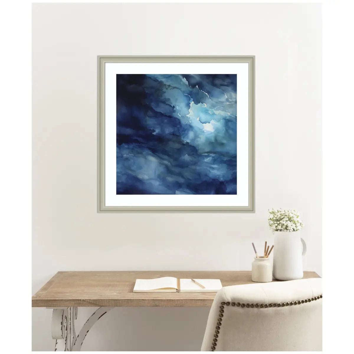 Framed Art Rich Blue Watery Abstract - kateandlaurel