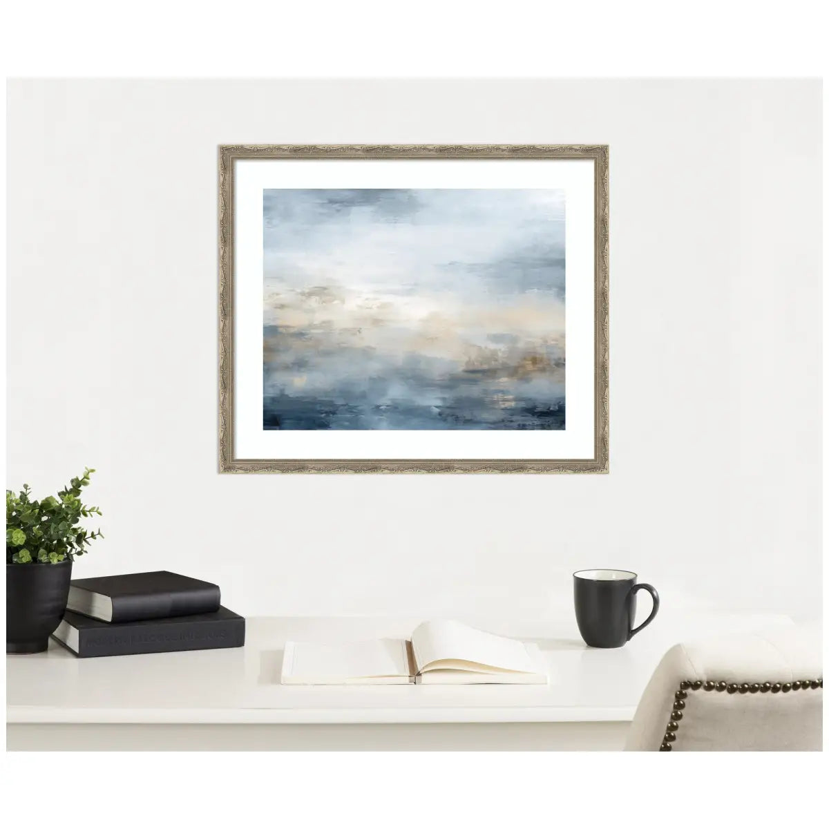 Tonal Abstract Oceanic Nautical Serenity Blue Horizontal - Framed Art - kateandlaurel
