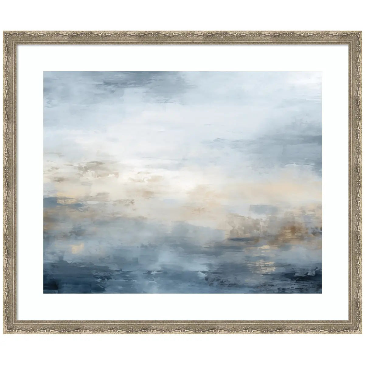 Tonal Abstract Oceanic Nautical Serenity Blue Horizontal - Framed Art - 26x22 - kateandlaurel