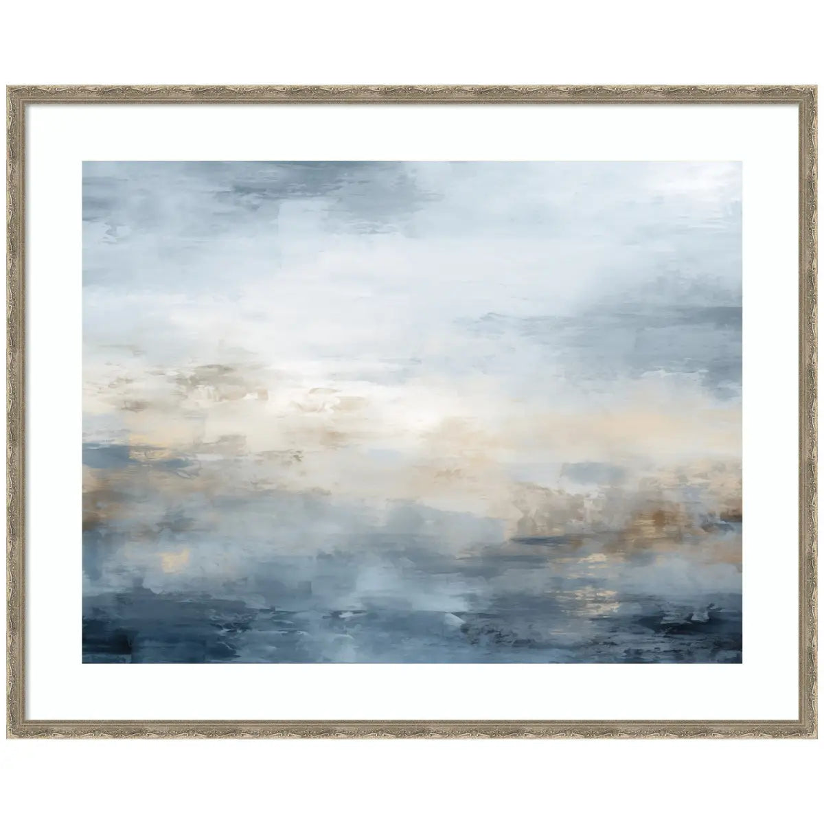 Tonal Abstract Oceanic Nautical Serenity Blue Horizontal - Framed Art - 42x34 - kateandlaurel