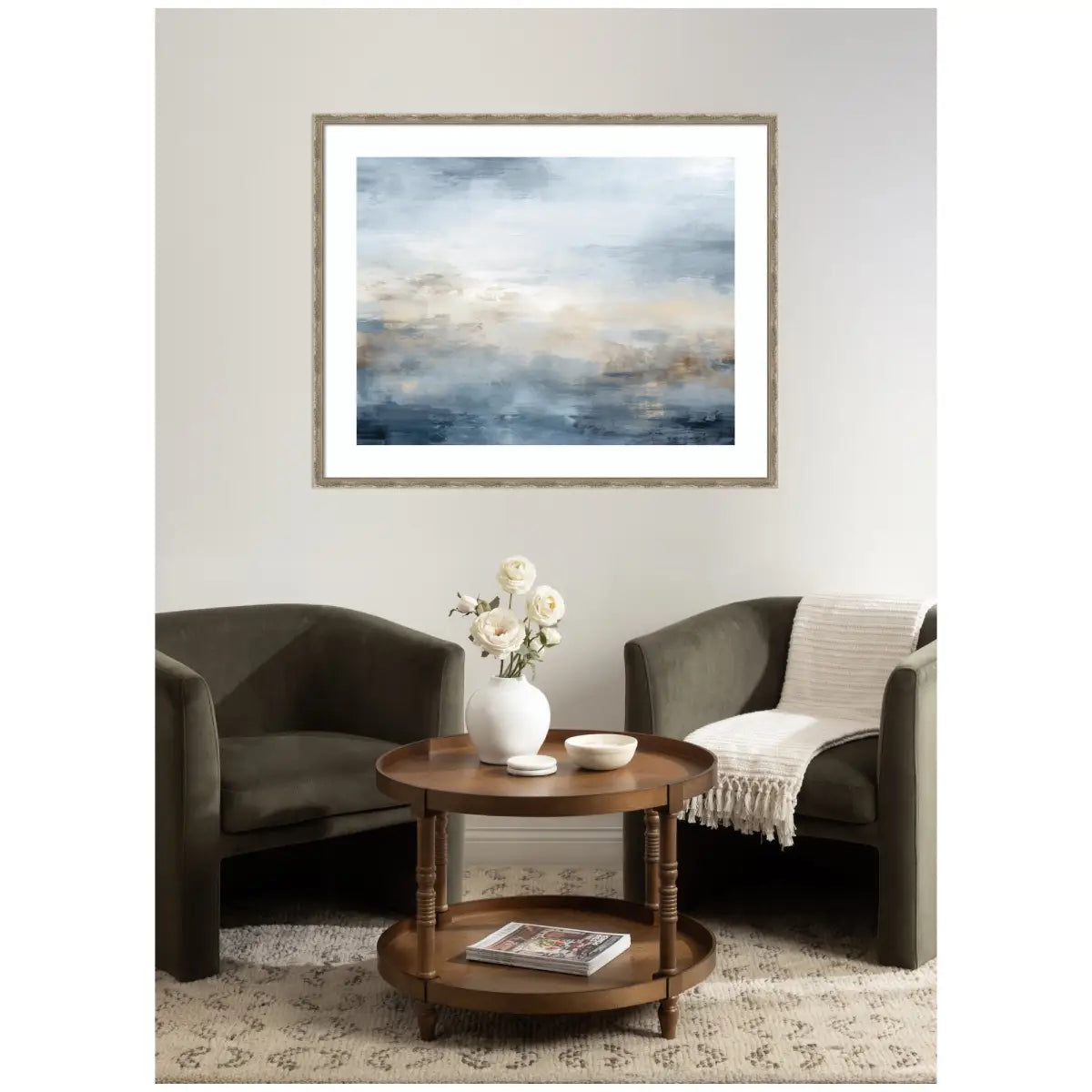Tonal Abstract Oceanic Nautical Serenity Blue Horizontal - Framed Art - kateandlaurel