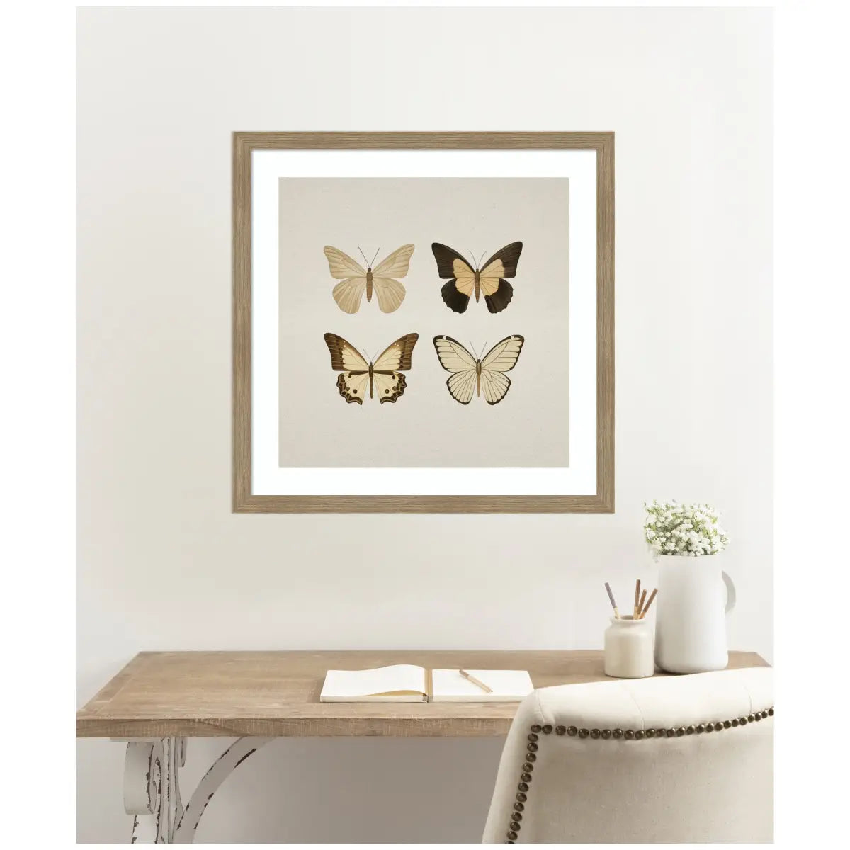 Framed Art - Vintage Style Butterflies in Neutral Tones - kateandlaurel