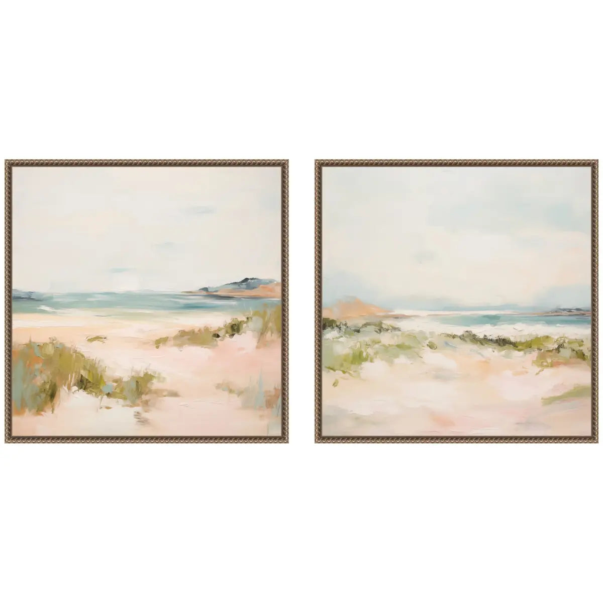 Framed Canvas Wall Art Set - Tranquil Landscape Square 2 Piece - Beaded Dark Gold - kateandlaurel