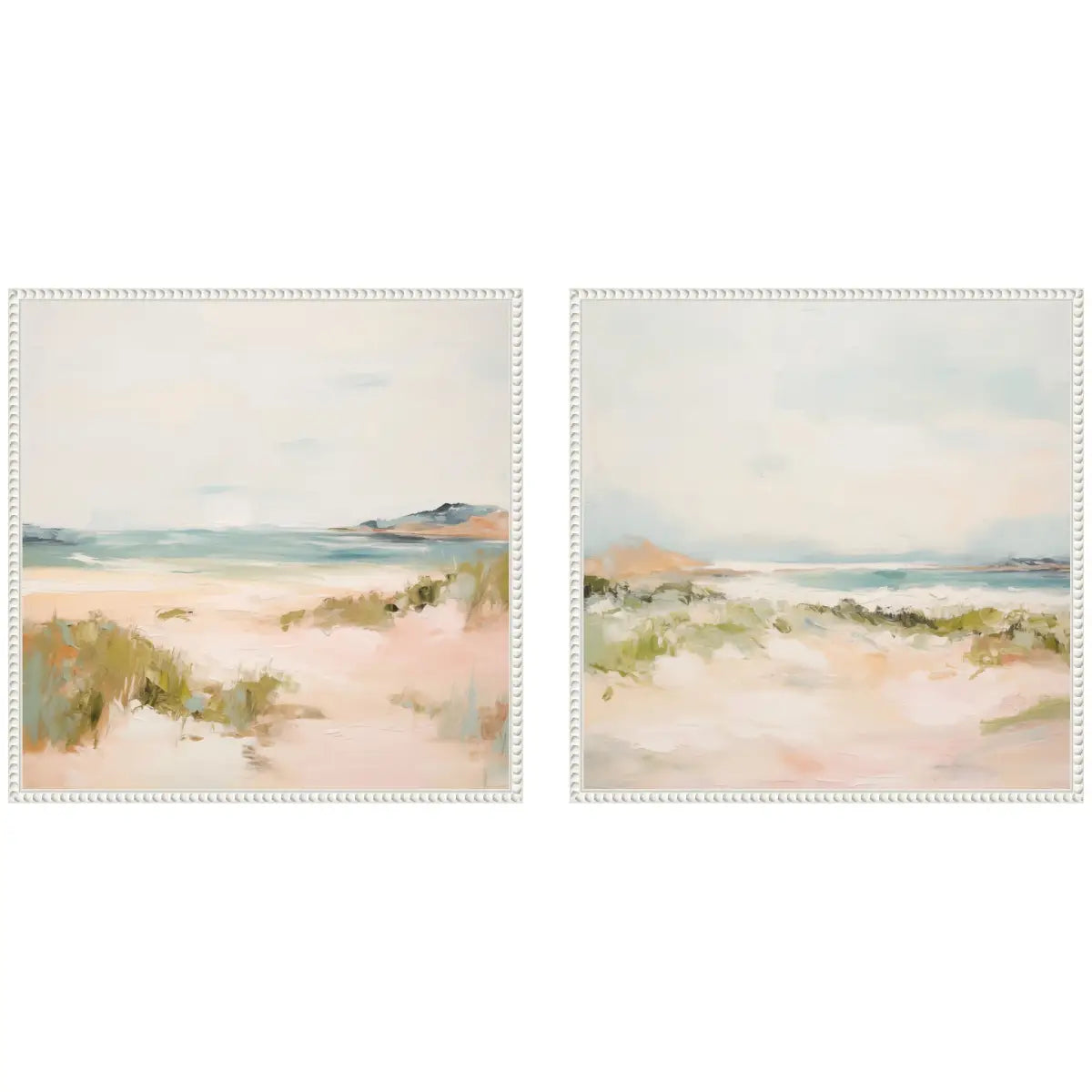 Framed Canvas Wall Art Set - Tranquil Landscape Square 2 Piece - Beaded White - kateandlaurel