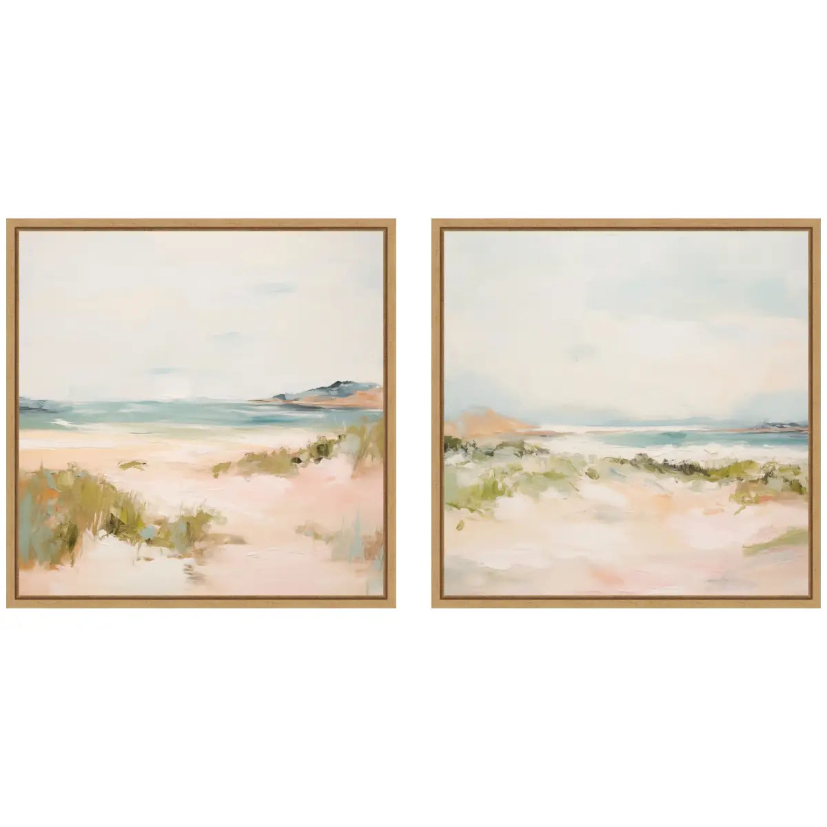 Framed Canvas Wall Art Set - Tranquil Landscape Square 2 Piece - Natural - kateandlaurel