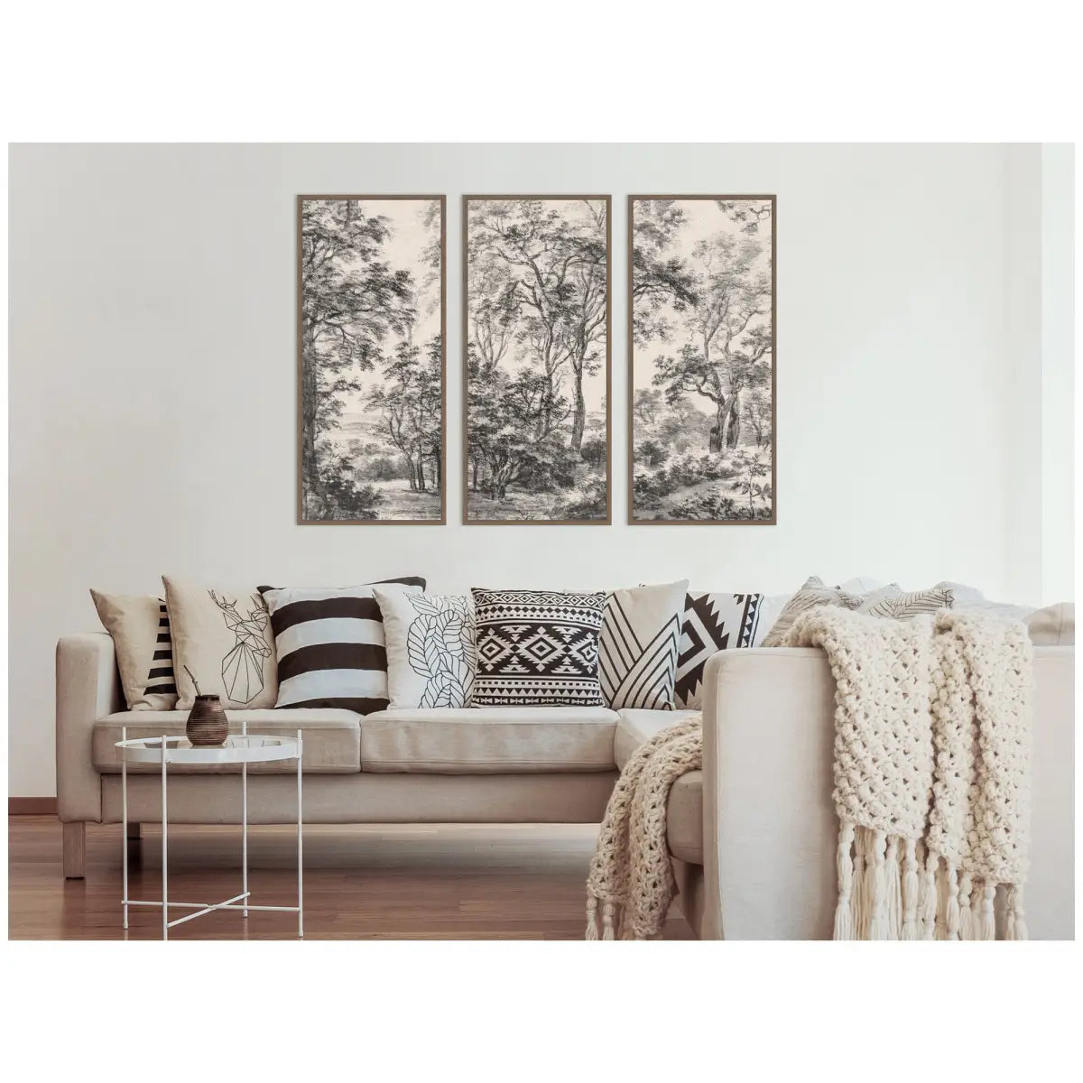 Framed Canvas Wall Art - Wooded 1648 Antonie Waterloo Linen - Set of 3 Panels - kateandlaurel