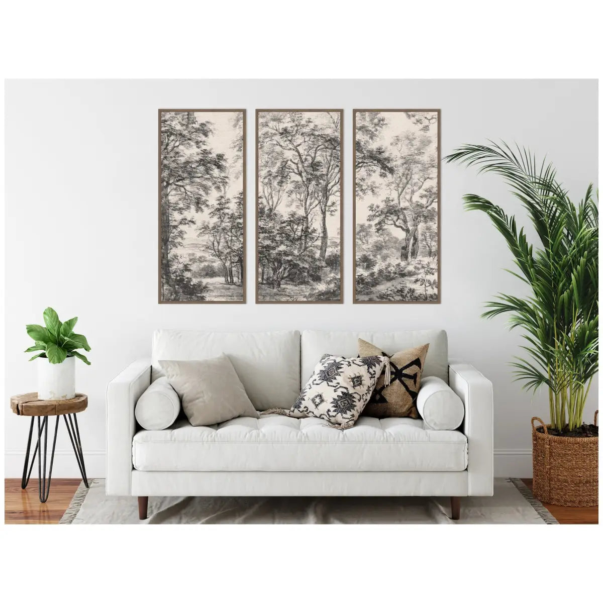 Framed Canvas Wall Art - Wooded 1648 Antonie Waterloo Linen - Set of 3 Panels - kateandlaurel