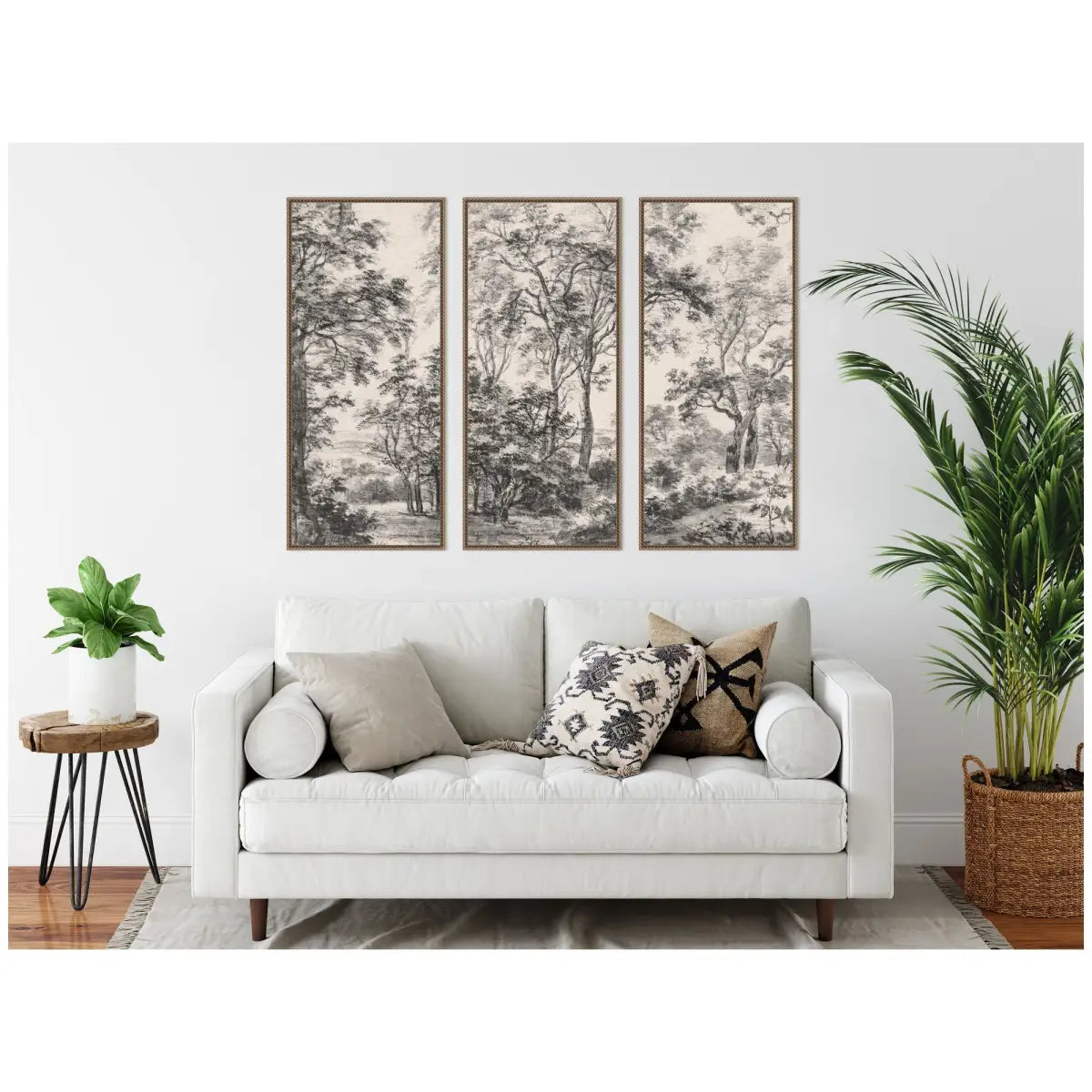 Framed Canvas Wall Art - Wooded 1648 Antonie Waterloo Linen - Set of 3 Panels - kateandlaurel