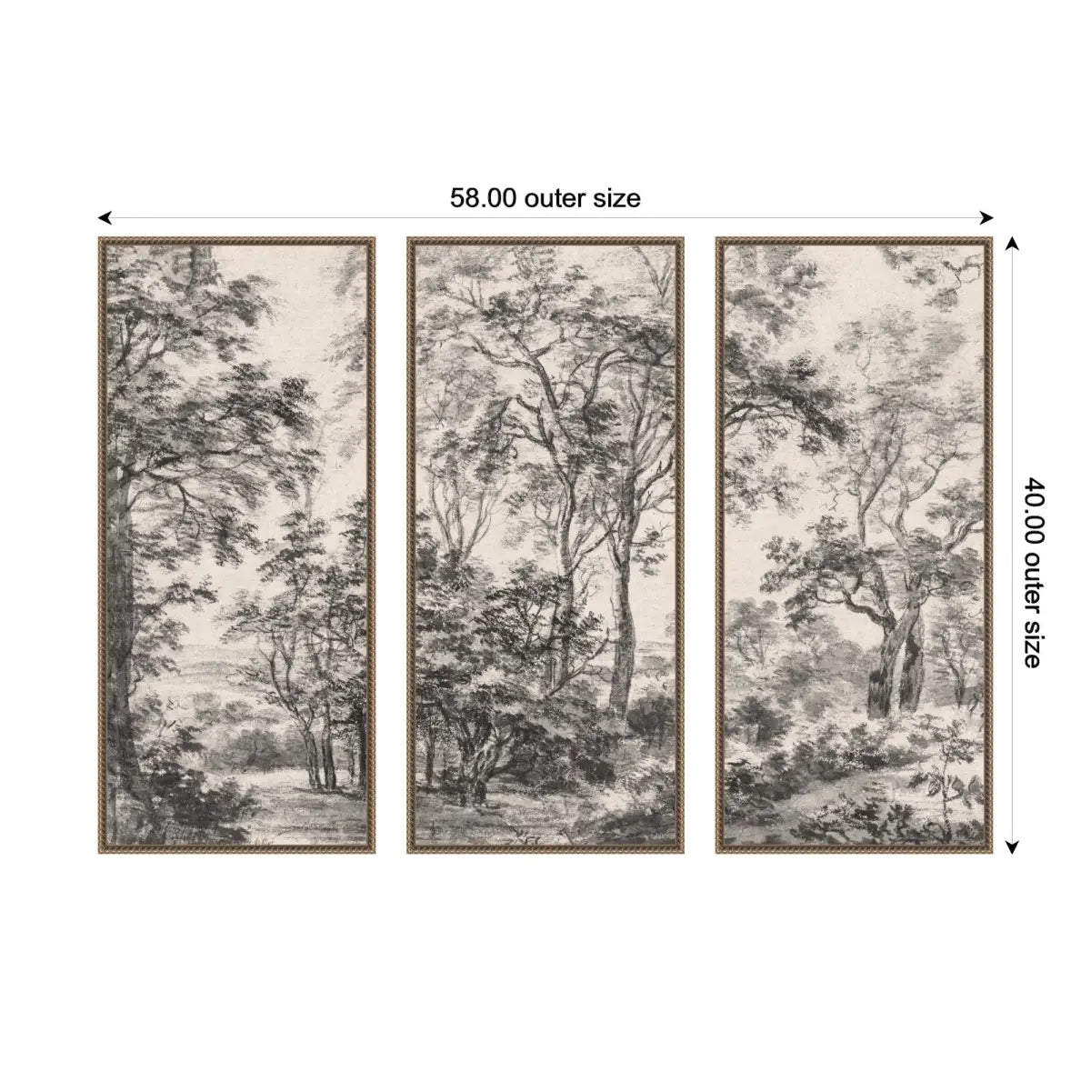Framed Canvas Wall Art - Wooded 1648 Antonie Waterloo Linen - Set of 3 Panels - kateandlaurel
