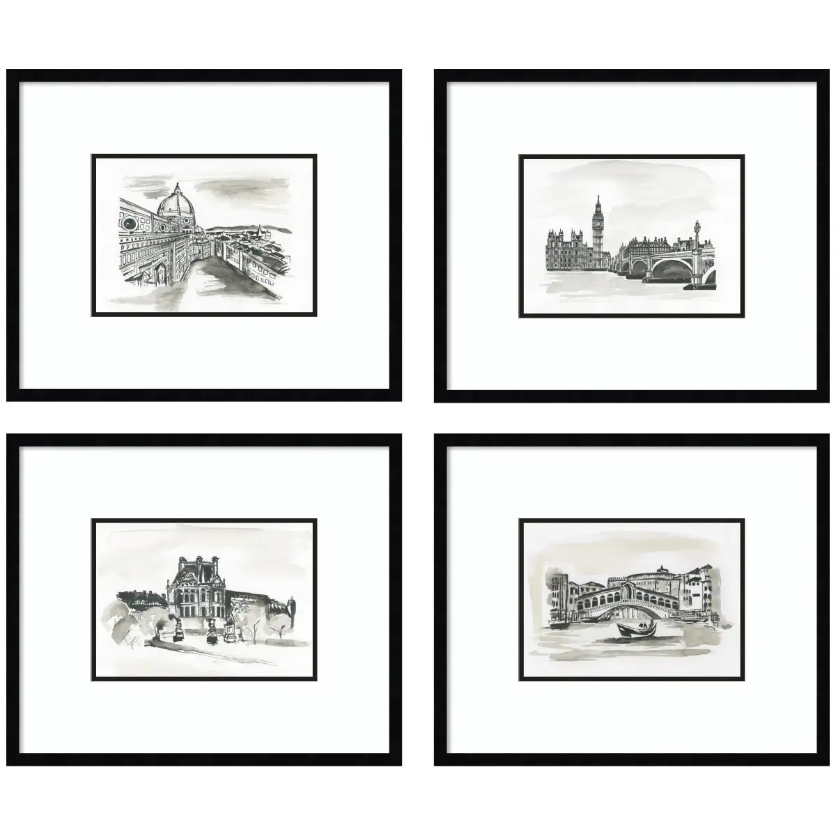 Framed Wall Art Print Set - Vintage Europe - Set of 4 - kateandlaurel