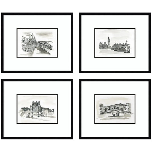 Framed Wall Art Print Set - Vintage Europe - Set of 4 - kateandlaurel