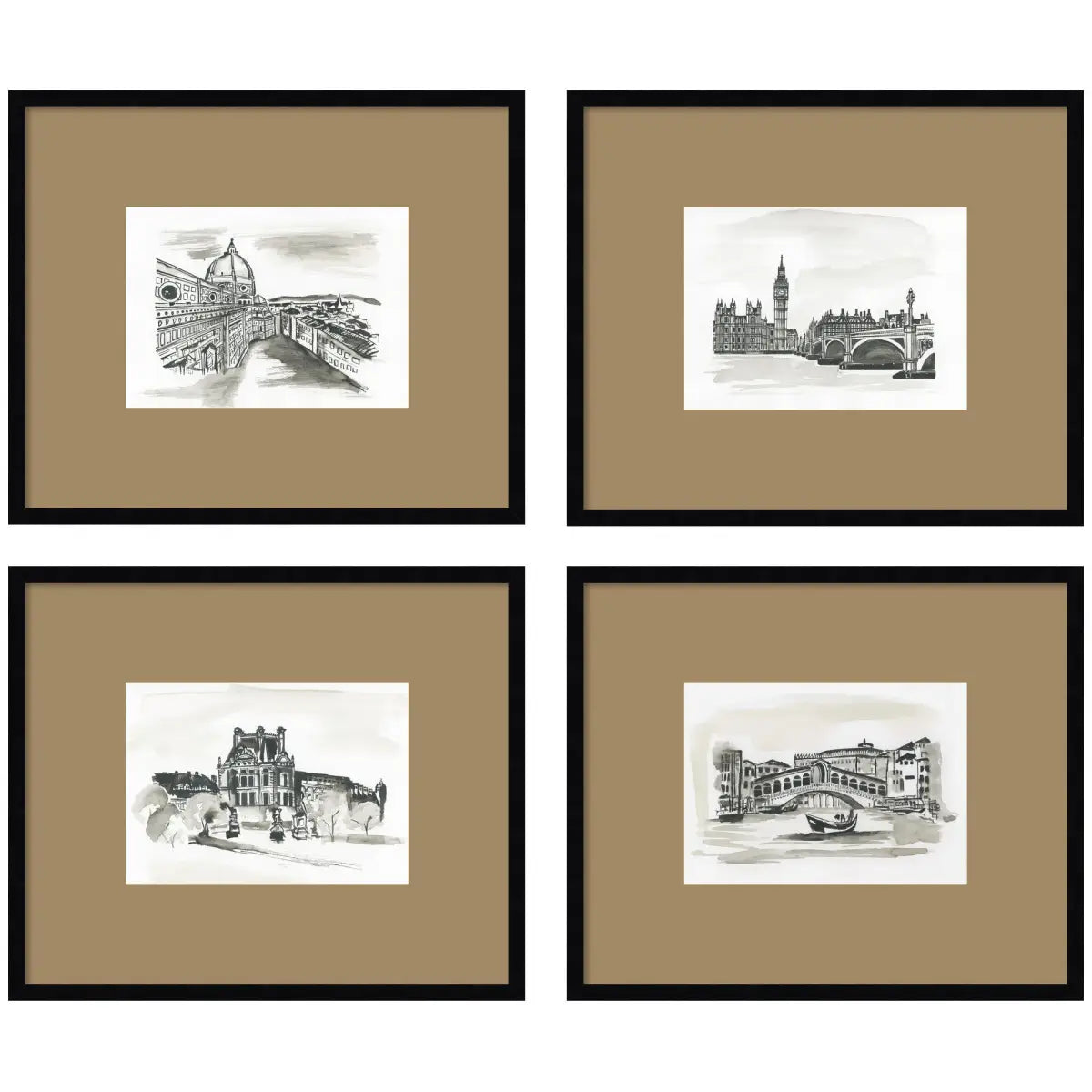 Framed Wall Art Print Set - Vintage Europe - Set of 4 - kateandlaurel