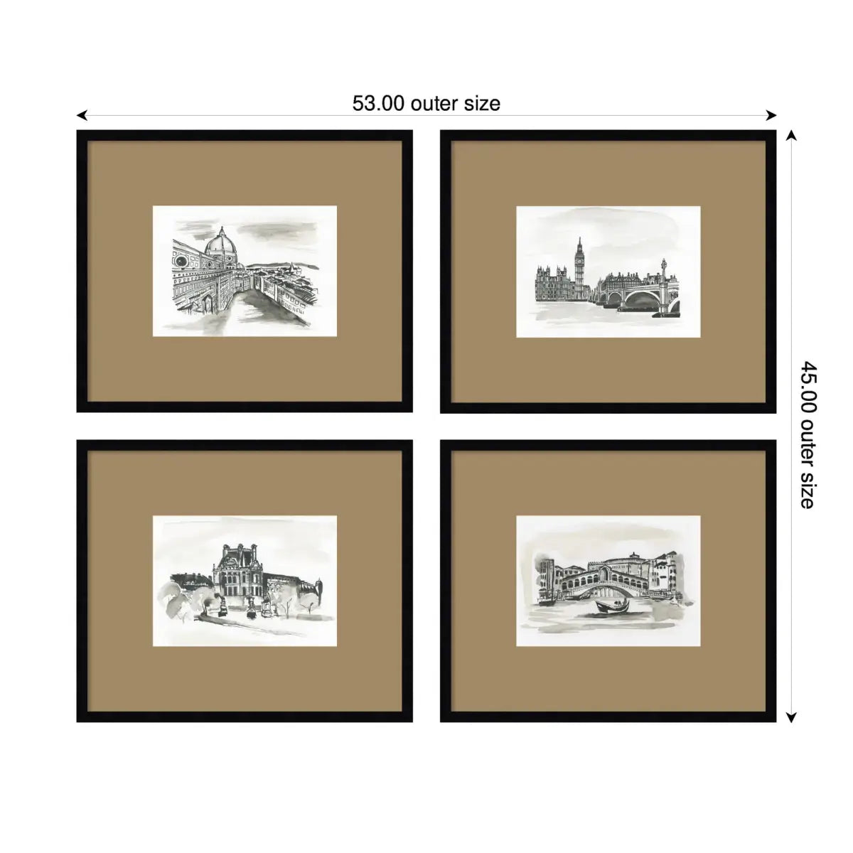 Framed Wall Art Print Set - Vintage Europe - Set of 4 - kateandlaurel