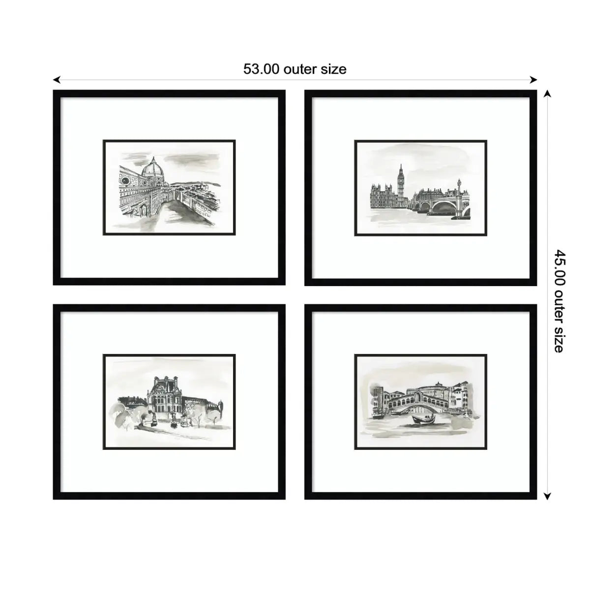 Framed Wall Art Print Set - Vintage Europe - Set of 4 - kateandlaurel