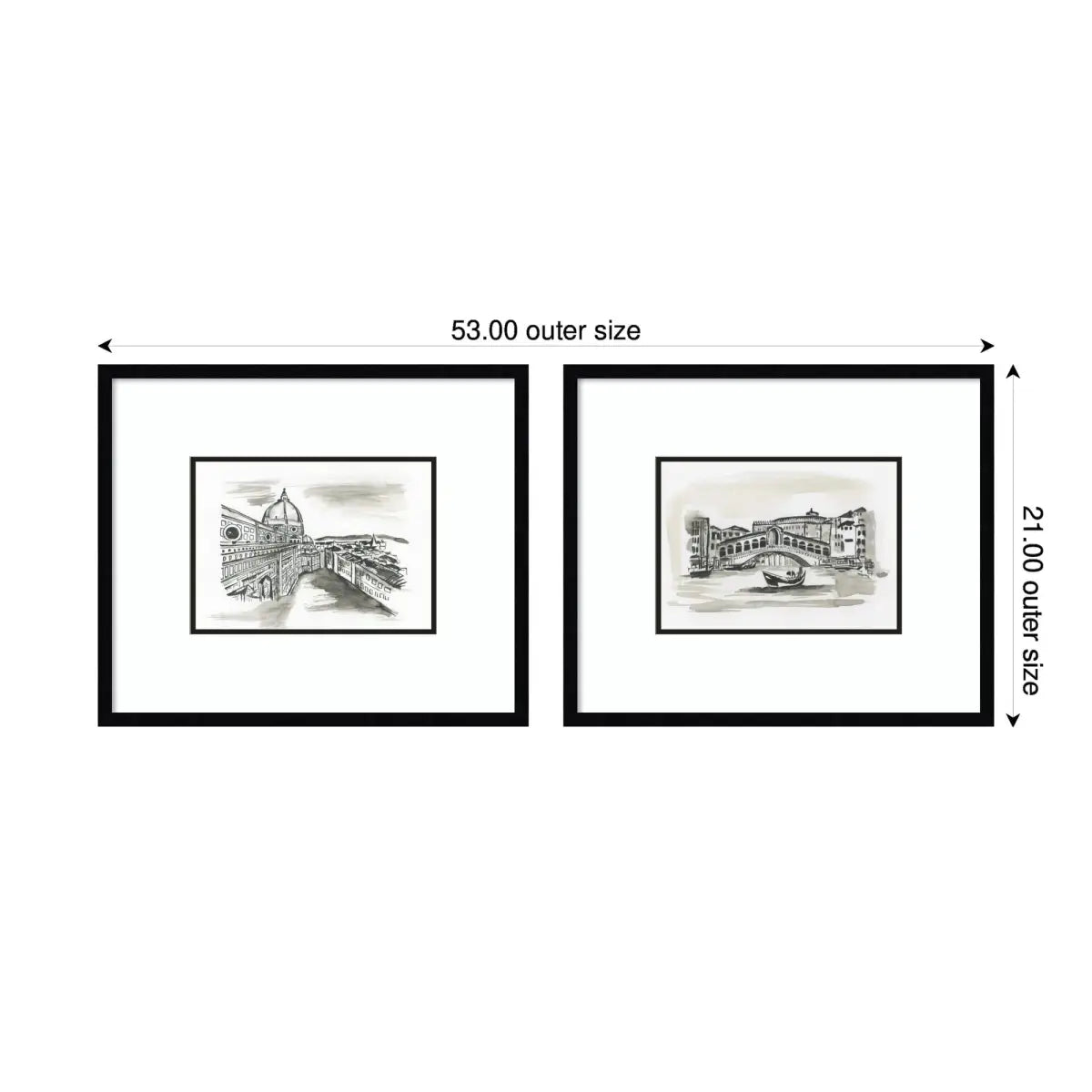 Framed Wall Art Print - Vintage Postcard Florence & Venice - 2 Piece - kateandlaurel
