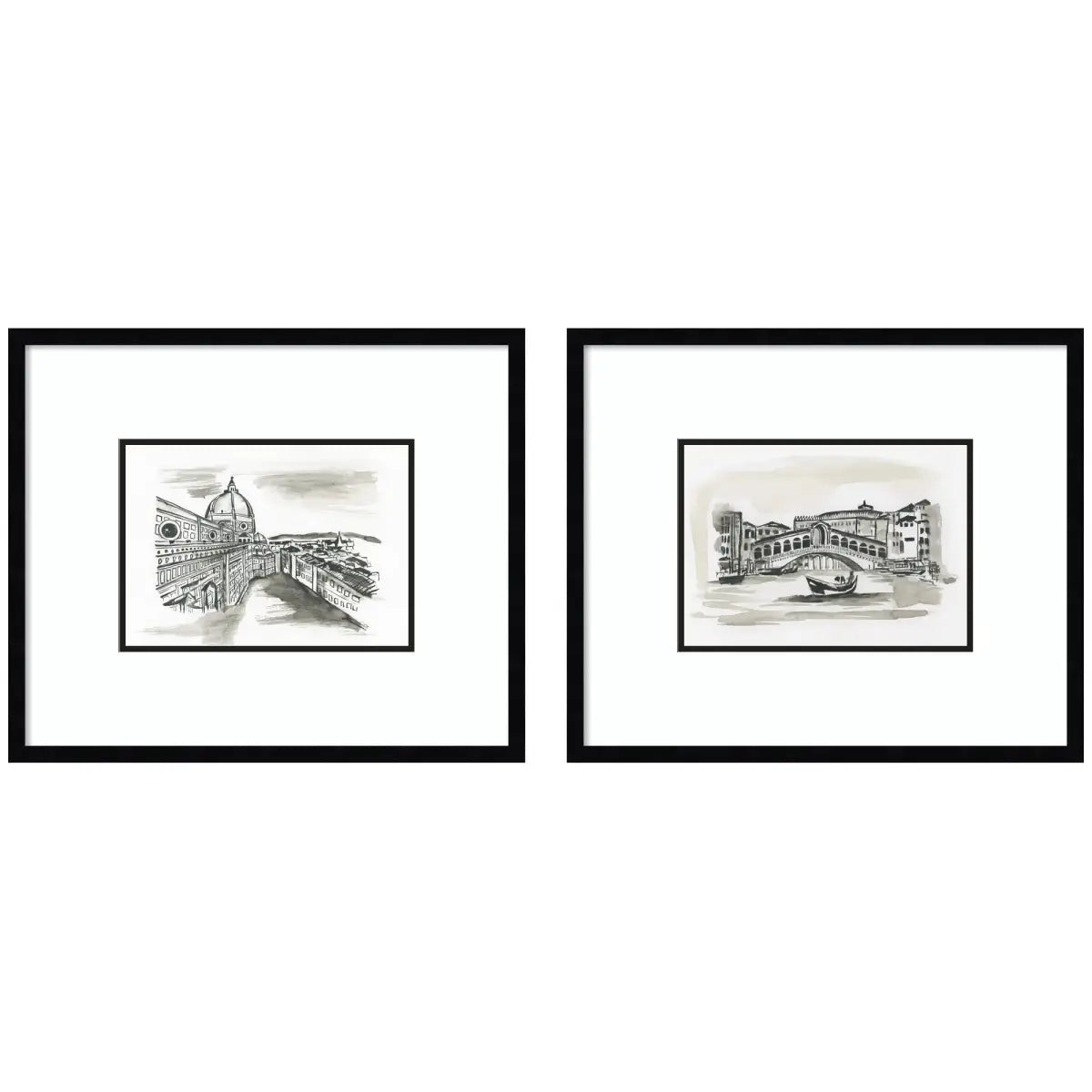 Framed Wall Art Print - Vintage Postcard Florence & Venice - 2 Piece - kateandlaurel