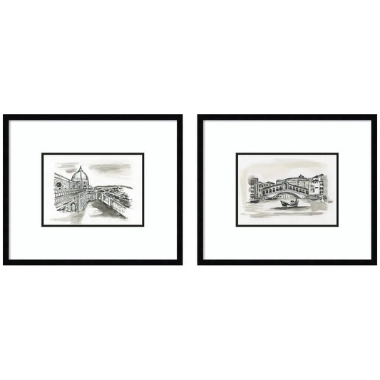 Framed Wall Art Print - Vintage Postcard Florence & Venice - 2 Piece - kateandlaurel