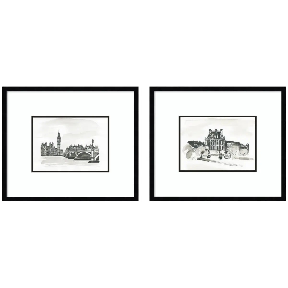 Framed Wall Art Prints - Vintage Postcard London & Paris 2 Piece - kateandlaurel