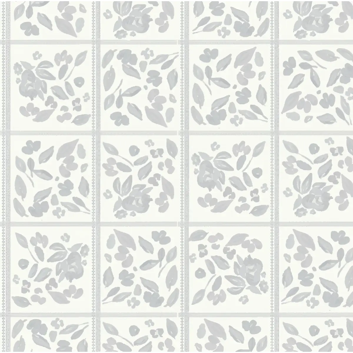 Francine Wallpaper - Floral Squares - by Fox and Pebble - Sample 1 foot by 1 foot / Blue - Loomwell Home Goods