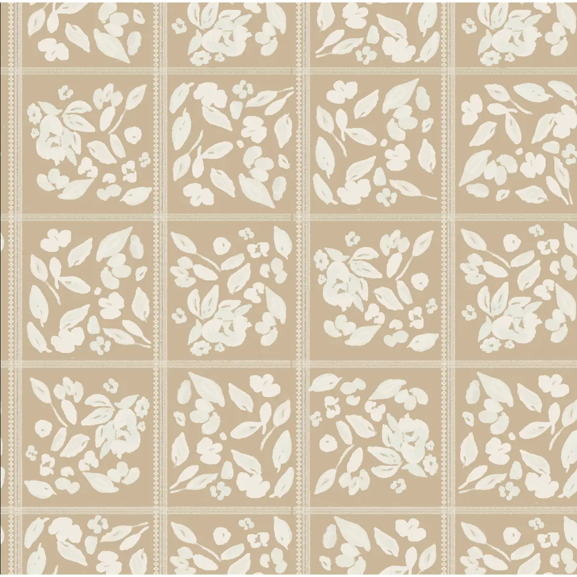 Francine Wallpaper - Floral Squares - by Fox and Pebble - Sample 1 foot by 1 foot / Neutral - Loomwell Home Goods