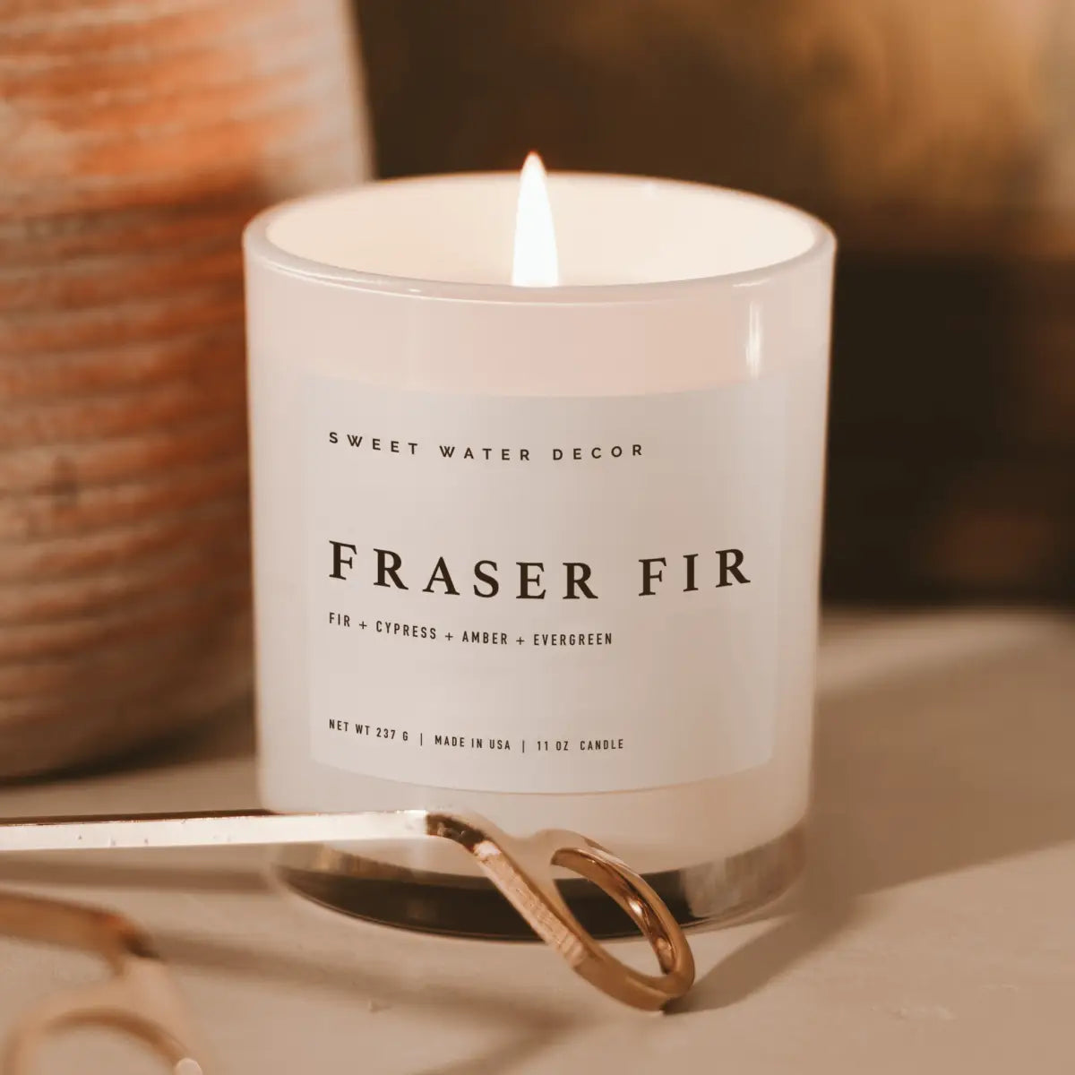 Fraser Fir Soy Candle - White Jar - 11 oz - Sweet Water Decor